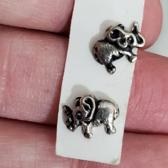 925 Sterling Silver Elephant Stud Earrings, Silver Elephant Stud Earrings, - Picture 2 of 2